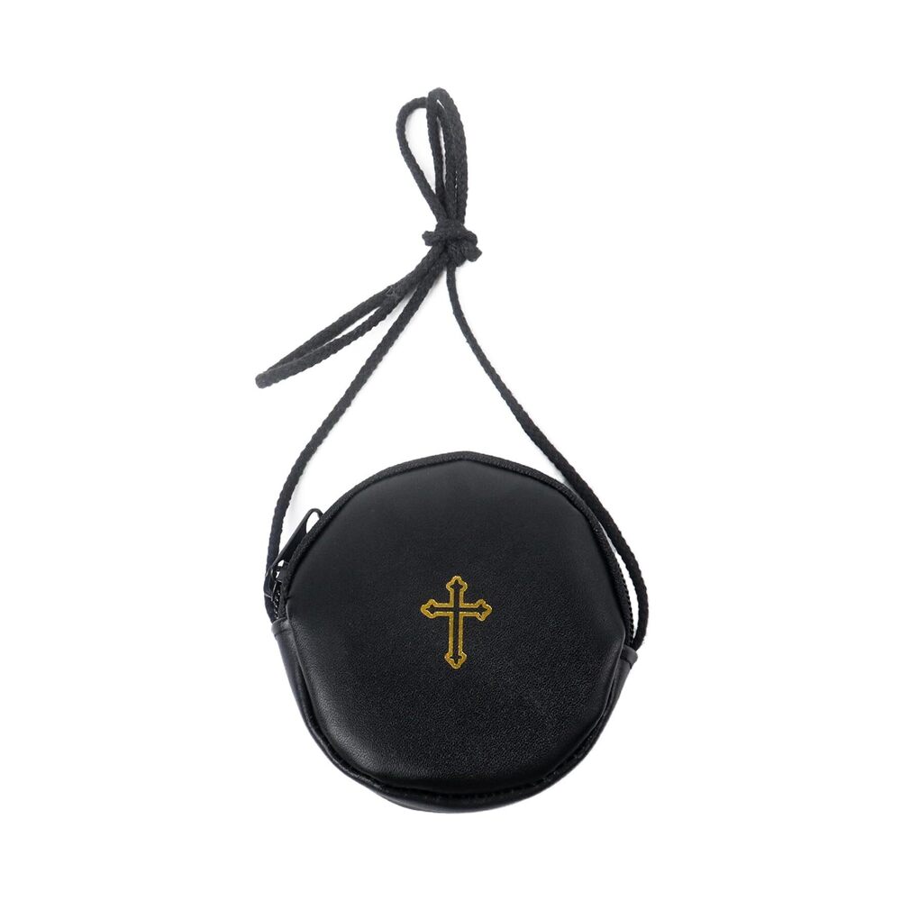 8937 Leather Communion Burse Pyx, 4" Round Black Pyx Burse
